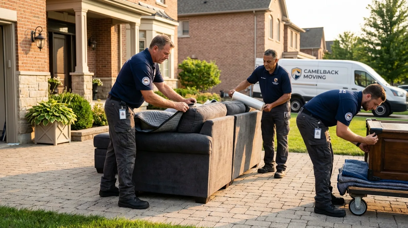 Large estate moving crew wrapping furniture in Haverhill, NH