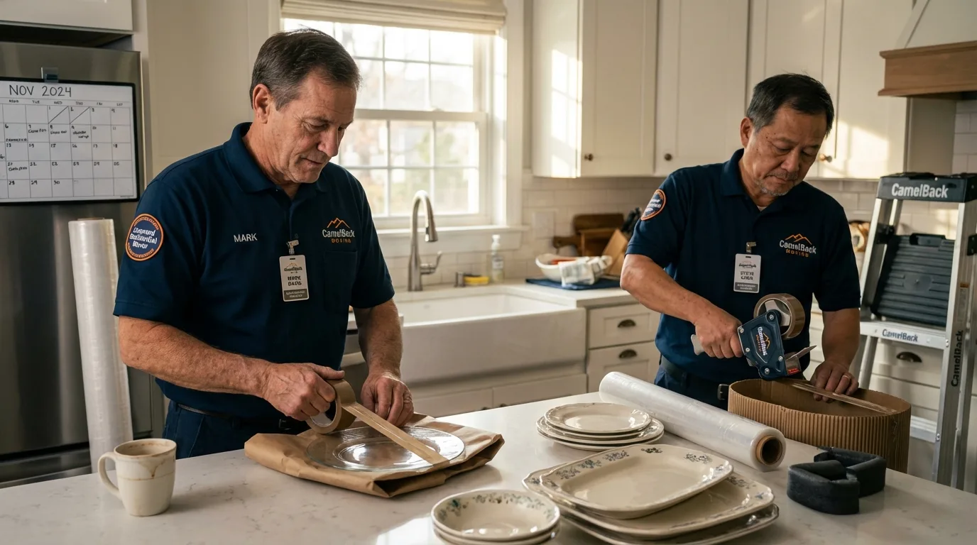 Professional crew packing kitchen dishware in Haverhill, NH